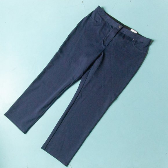 Chico's Pants - NEW Chico'ss Premiere Faux Pocket Navy Blue Ponte Knit Basic Pant Sz Large Short